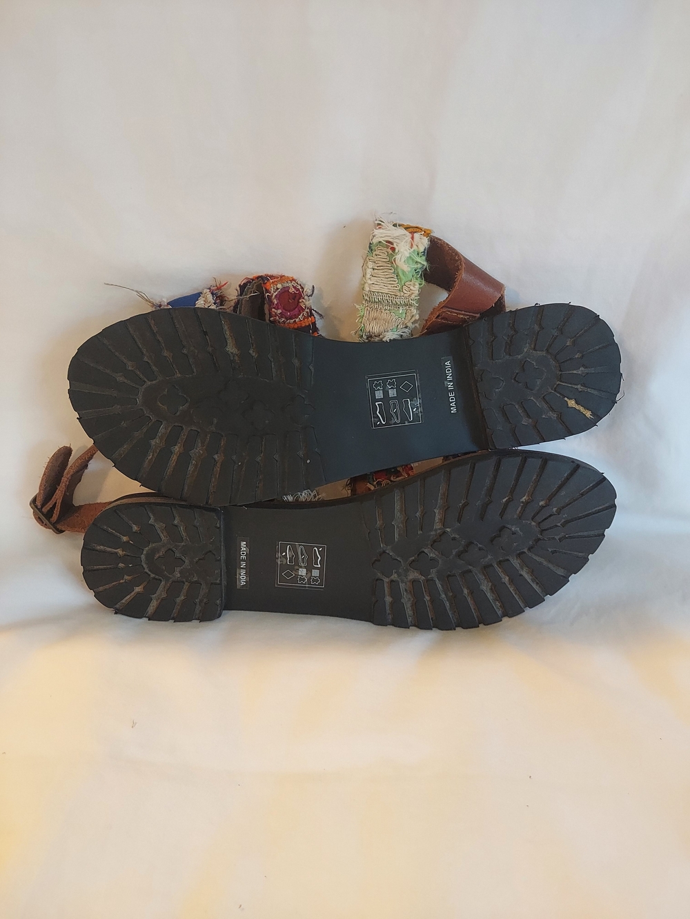 Free People DVLPMNT Meadow Embroidered Leather Ankle Strap Sandals Boho Festival - Picture 5 of 8